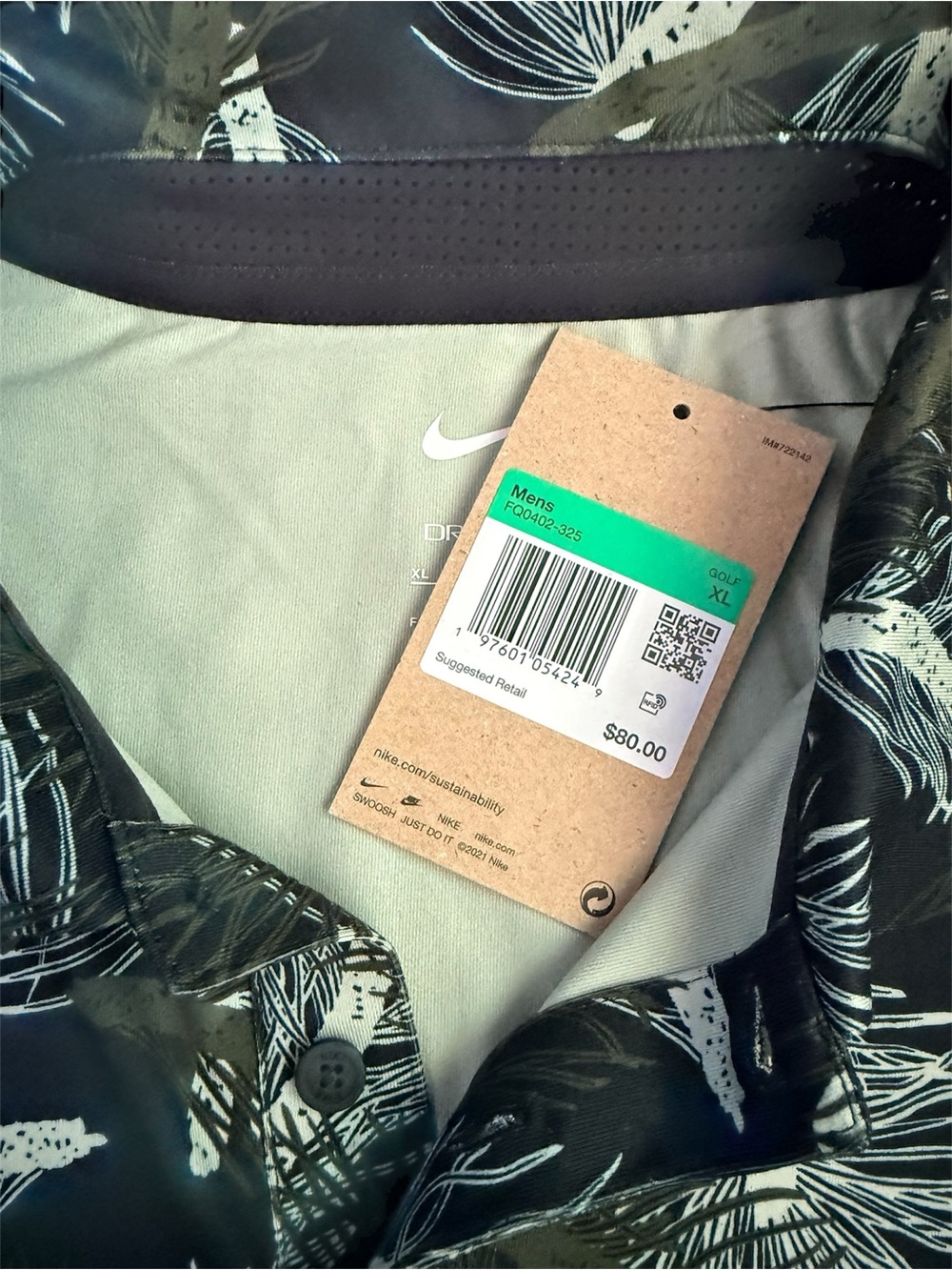 Nike Black Polo with White Leaf Print - Picture 2 of 3